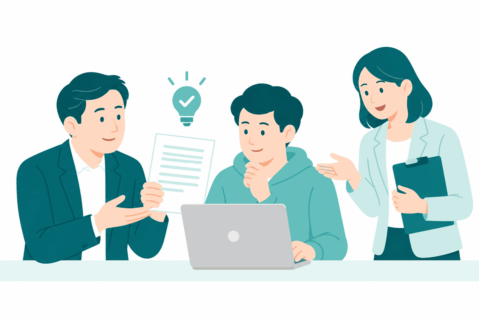 社長が仕事の手順を教え、専任サポーターと一緒にAI社員を育てるイメージ
