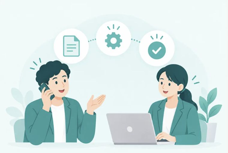 AI社員に、人に頼むように仕事を頼んでいる様子のイラスト